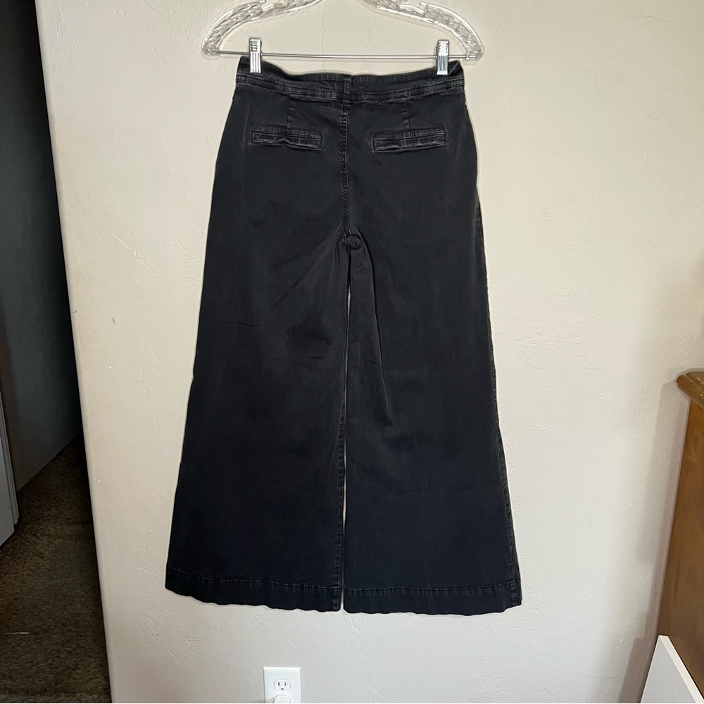 By Anthropologie Mid Rise Washed Black Wide Leg Pleated Trouser Pants - Picture 9 of 13